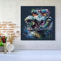 Warren Reed - Designer Crocodile In Glasses Splashart Canvas | Size: W16" x H16"