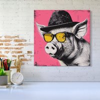 Warren Reed - Designer Pig In A Hat & Glasses Canvas | Size: W16" x H16"