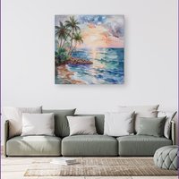 Warren Reed - Designer A Peaceful Beach Canvas | Size: w40 inch x h40 inch