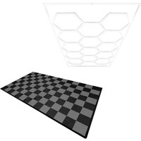Monstershop Hexagon LED Light & Vented Garage Floor Tiles With Edges - 60 Black &