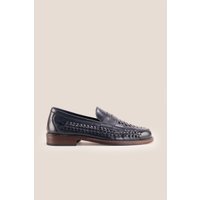 Oswin Hyde Men's Finley Woven Leather Loafers in Navy | Size: 9