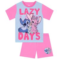 Lilo & Stitch Girl's Lazy Days Short Pyjamas in Pink | Size: 5-6 Years