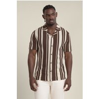 Larsson & Co Men's Anker - Waffle Stripe Short Sleeve Shirt in Brown | Size: Small