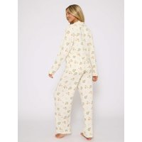 Loungeable Women's Neutral Christmas Button Shirt & Long Pant Pyjamas Set in Cream | Size: XS