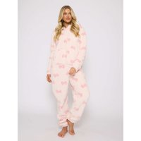 Loungeable Women's Bow Sherpa Onesie in Pink | Size: XL