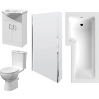 Balterley L Shape Square Bath, Screen & Panel Bathroom Suite, Vanity & Toilet in White