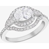 T.H.Baker Women's Silver Cubic Zirconia Shoulder Set Halo Ring 8.84.8759 Q