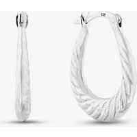 T.H.Baker Women's Sterling Silver Twist Patterned Oval Creole Hoop Earrings S3099