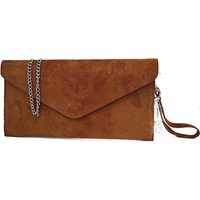 Kitise Women's Genuine Italian Suede Envelope Style Cluth Bag Purse Flat Messenger Handbag in Brown