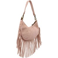 Kitise Women's Small Italian Genuine Suede Fringed Crossbody Bag WIth Detachable Handle & Strap in Pink