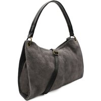 Kitise Women's Genuine Italian Suede Leather Stylish Small Shoulder Bag With Detachable Strap in Dark Grey