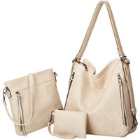 Kitise Women's Multifunctional 3-Piece Set Tote/Backpack Shoulder Handbag With Purse Bag in White