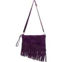 Kitise Women's Small Multi-Functional Fringe Italian Suede Leather Wristlet Purse Bag Crossobody Handbag in Purple