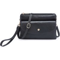 Small Double Comparments Crossbody Purse WristletBag Front Snap Pocket