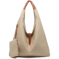 Pluspup Women's Canvas Slouch Hobo Shoulder Bag With Detachable Pouch in Beige