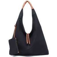 Pluspup Women's Canvas Slouch Hobo Shoulder Bag With Detachable Pouch in Black