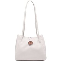 Pluspup Women's Stylish Button Closure Tote Shoulder Bag with Long Handle in Cream