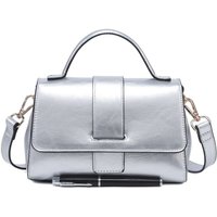 Pluspup Women's Small Multi-Compartments & Flap Closure Crossbody Bag With Zipper in Silver