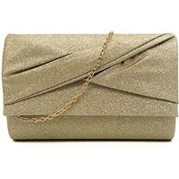 Kitise Women's Shiny Pleated Glitter Clutch Evening Bag in Gold