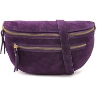 Pluspup Women's Multipockets Genuine Italian Suede Sling Crossbody Bag in Purple