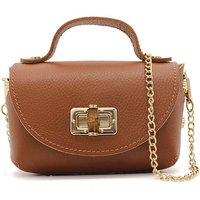 Pluspup Women's Mini Turn lock Genuine Italian Leather Crossbody Bag in Brown