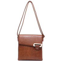Kitise Women's Stylish Double Section PU Leather Crossbody Bag With Front Buckle in Brown