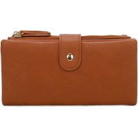 Kitise Women's Elegant Long Wallet Clutch Card Slots Zipper Pocket Snap Closure in Brown