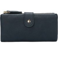 Kitise Women's Elegant Long Wallet Clutch Card Slots Zipper Pocket Snap Closure in Navy
