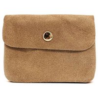Pluspup Women's Compact Mini Multipockets Italian Genuine Suede Coin Holder Purse in Light Brown