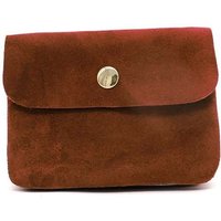 Pluspup Women's Compact Mini Multipockets Italian Genuine Suede Coin Holder Purse in Brown