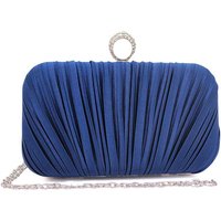 Kitise Women's Ringstone Clasp Elegant Satin Pleated Evening Clutch Bag in Blue