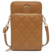 JFY Women's Quilted Pattern Two Zipped Compartment Phone Bag / Purse in Brown