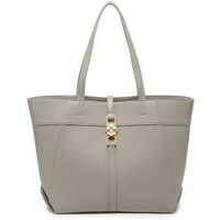 JFY Women's Metal Lock Zip Top Two Handles Tote Bag in Light Grey