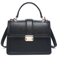 JFY Women's Flap Top Handle Metal Push Lock Grab Bag in Black