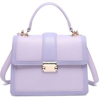 JFY Women's Flap Top Handle Metal Push Lock Grab Bag in Purple