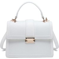 JFY Women's Flap Top Handle Metal Push Lock Grab Bag in White