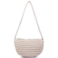 JFY Women's Half Moon Quilted Zip Top Cross Body Bag in Beige