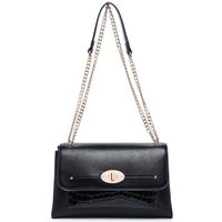 JFY Women's Crocodile Skin Pattern Front Pocket 3 Compartments Cross Body Bag in Black