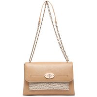 JFY Women's Crocodile Skin Pattern Front Pocket 3 Compartments Cross Body Bag in Light Khaki