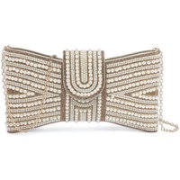 JFY Women's Tie Shape Flap Zip Top Double Side Diamante Clutch Bag in Gold