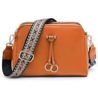 JFY Women's Three Zipped Sections Canvas Strap Cross Body Bag in Light Brown
