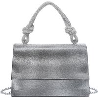 JFY Women's Flap Rhinestone Embedded Knots Top Handle Diamante Clutch Bag in Black
