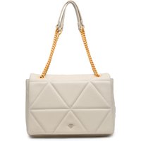 JFY Women's Flap Metal Chain Handle Shoulder Bag in Off-White