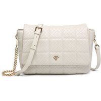JFY Women's Weaved Pattern Zip Top Closure Flap Cross Body Bag in Off-White