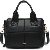 JFY Women's Two Top Handle Quilted Pattern Zip Top Closure Cross Body Bag in Black