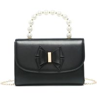 JFY Women's Pearl Top Handle Tie Pu Clutch Bag in Black