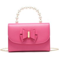 JFY Women's Pearl Top Handle Tie Pu Clutch Bag in Rose