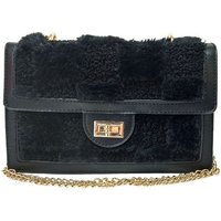 JFY Women's Faux Fur Flap With Metal Twist Clasp Cross Body Bag in Black