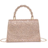 JFY Women's Trapezoid Shape Flap Twist Handle Single Side Diamante Bag in Rose Gold