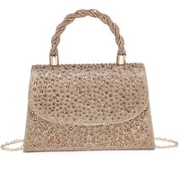 JFY Women's Trapezoid Shape Flap Twist Handle Single Side Diamante Bag in Gold